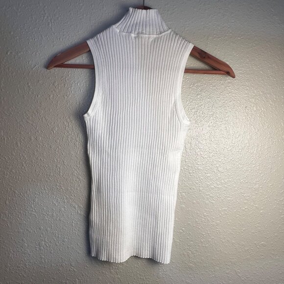 Madewell Tank Sweater White Knit Ribbed  Sleeveless Mock Neck Sleeveless Top XXS - Picture 8 of 13